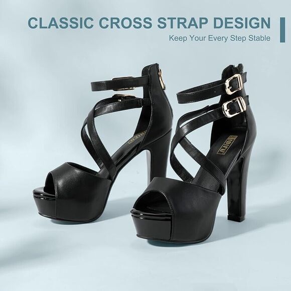 IDIFU IN5 Charcy Peep Toe Chunky Heels - Black - Women's US Size 8 (Pre-Owned) - Picture 2 of 11